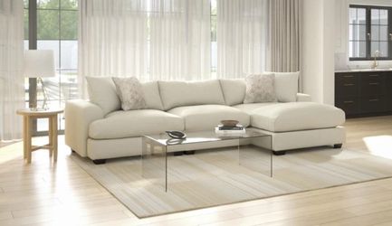 Cataleya Ivory Beige Boucle Fabric 133" 2 Piece Sectional With Right Arm Facing Chaise