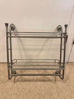 2-Tier Brushed Nickel Metal Bathroom Shelf with Glass Shelf