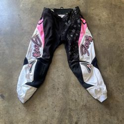  Fox Racing girls' motocross pants in black, white, and pink.  
