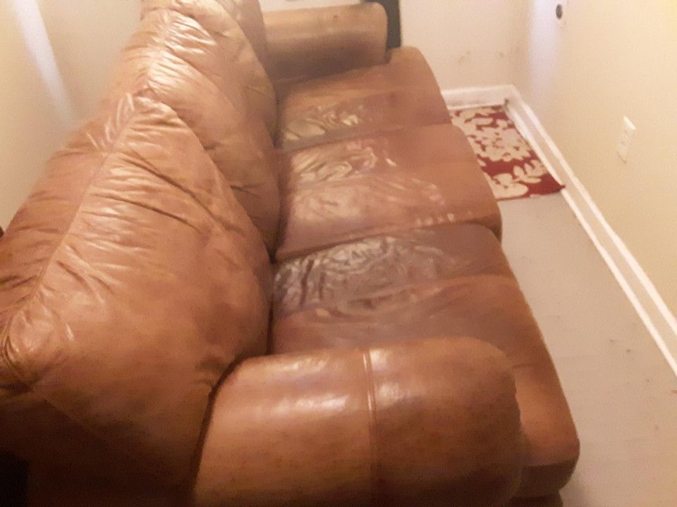 Real Leather Tan Colored Couch