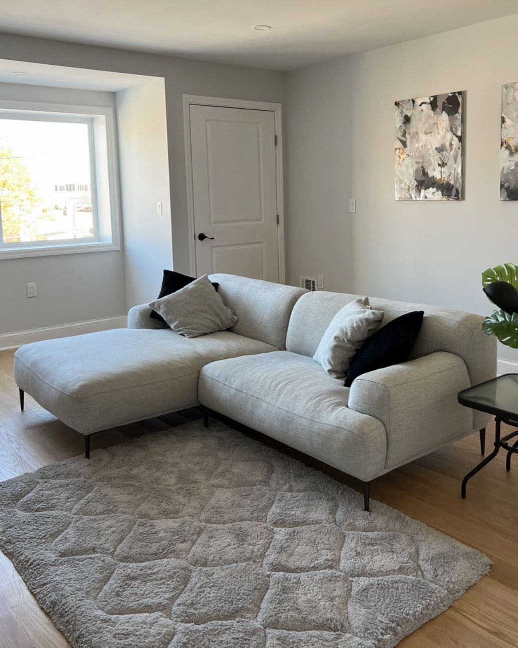 Article Abisko Mid Century Modern Quartz White Sectional Sofa with Left Facing Chaise