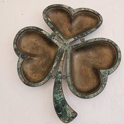 Vintage Los Castillo Taxco Malachite Inlaid Brass Shamrock Tray - Mid-Century Mexico