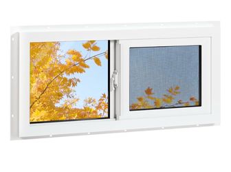 Vinyl Basement Window, Bathroom Sliding Window 32" x 14" White Double Pane Insulated Tempered Glass and Fiberglass Screen for Basement, Bathroom, Shed