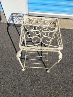 White Wrought Iron Plant Stand Side Table