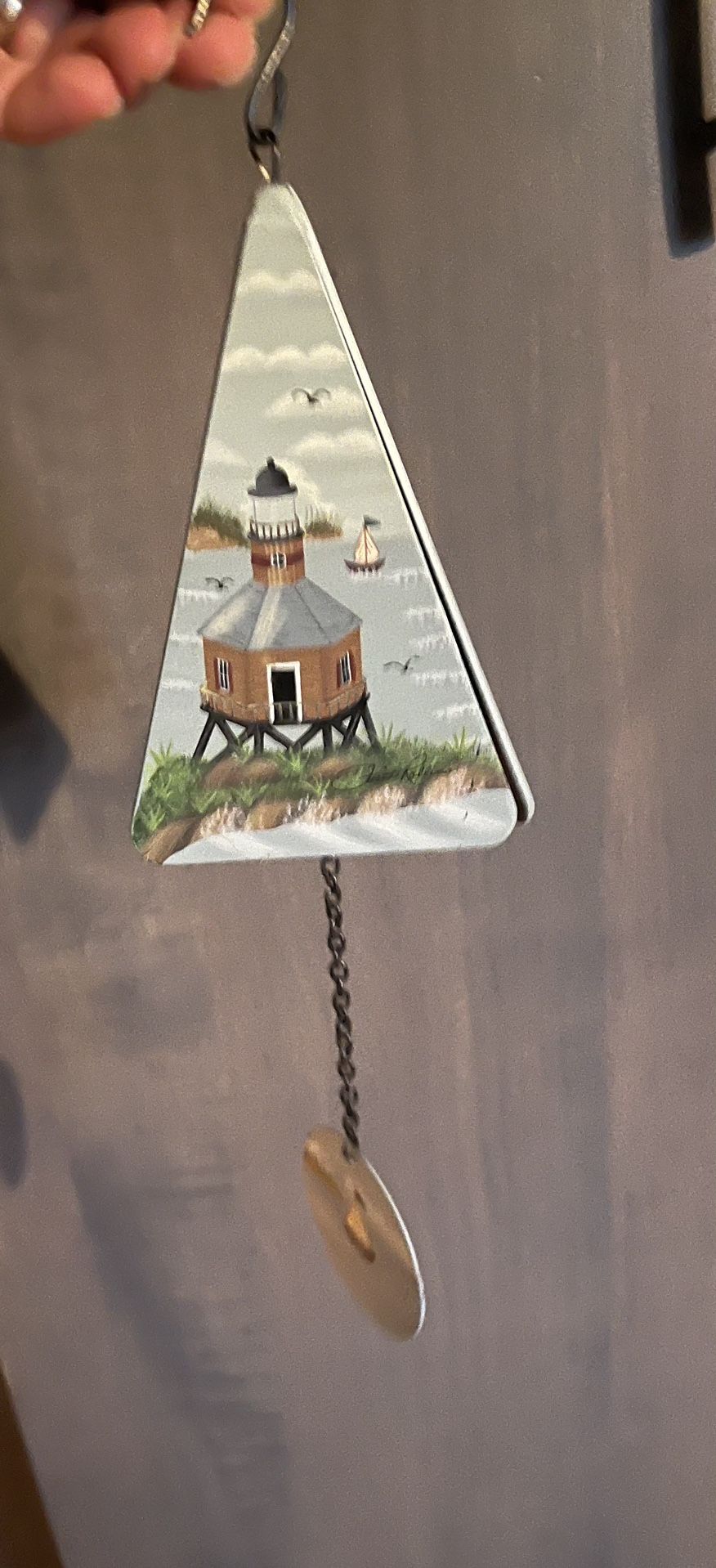 Metal Triangle Nautical Wind Chime Bell Nautical Beach Ocean Lighthouse