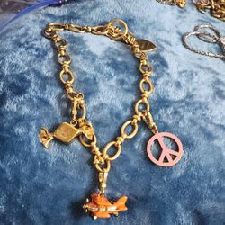 Vintage Juicy Couture Silver Tone Rhinestone Charm Necklace w/4 Charms 18"