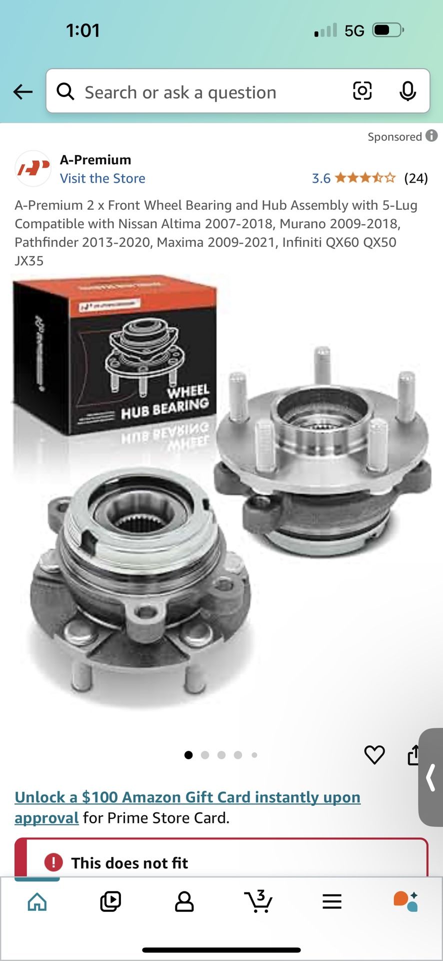 2 x Front Wheel Bearing Nissan Altima 07-18Murano 09-18 Infiniti QX60 QX50JX35
