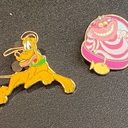 DISNEY PIN 2013 CHESHIRE CAT MAGICAL MYSTERY SERIES & 2008  Disney Official Trading Pluto Pin