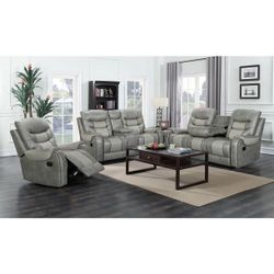 Gray  Leather Reclinering Sofa Set