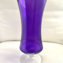Vintage Mid-Century Modern Deep Purple Art Glass Pedestal Footed Base Vase