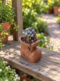 Blue-Gray Rosette Succulent in Mini Boot Planter