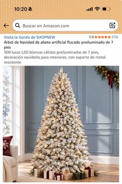 7ft Flocked Pre-Lit Artificial Christmas Tree