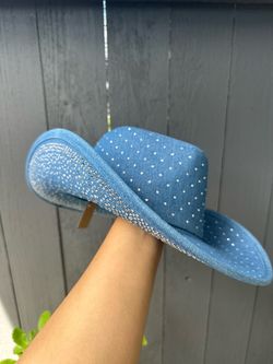 Denim Wide Brim Hat with Rhinestones