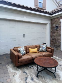 Brown Leather 7 ft Sofa