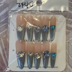 Handmade Press-On Nails with Gems