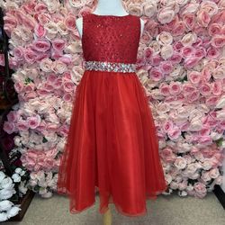 Little Girls Tea Length Red Dress