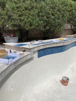 Waterline Glass Tile Pool Coping Travertine 
