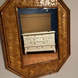 Wicker Wood Small Dresser W/ Mirror