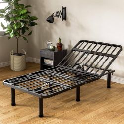 Motorized Metal Twin XL Adjustable Bed Base with Head and Foot Incline, Wired Remote - Quick and Easy Assembly