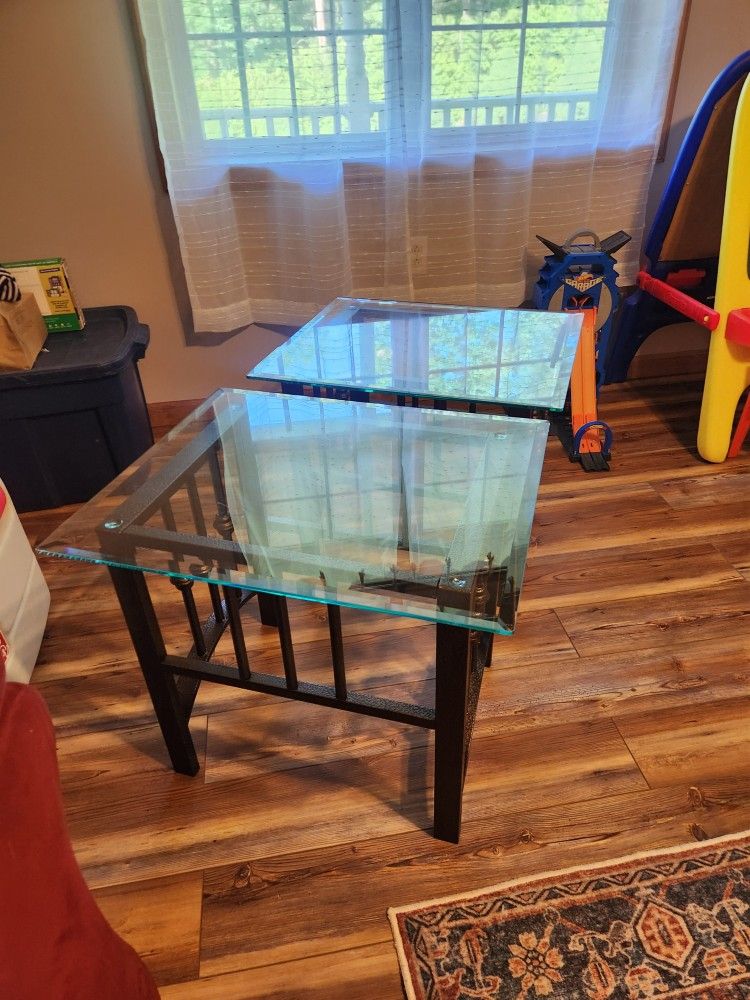 Set Of Metal and Glass End Tables