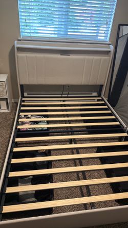 Queen Upholstered Storage Bed Frame with Charging Station