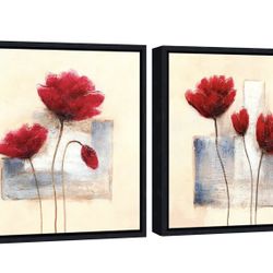 Framed Art Charming Spring Canvas Prints Abstract Floral Oil Paintings Style Pictures on Canvas Wall Art Framed Canvas Wall Decor for Living Bedroom