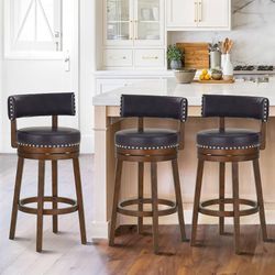 Swivel Counter Height Bar Stools Set of 3, 25.4”Inch Modern Upholstered Kitchen Island Barstools with Back, Wood Swivel Bar Chairs for Counter Bar Din