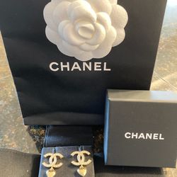 Authentic Chanel CC Crystal Earrings with Attached Heart