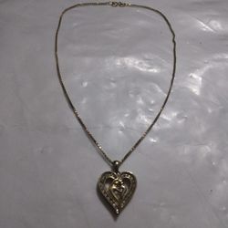 14K Gold Chain And 15-in With 10 K Heart 6And Diamond Pendant Used