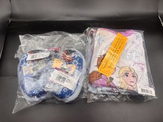 Disney Frozen Girls Pajama Set and Slippers Bundle