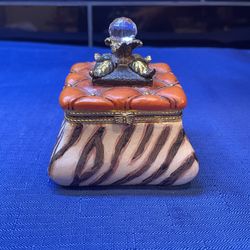 Pretty Vintage Hinged Lid Zebra Print Jewelry/trinket Box 