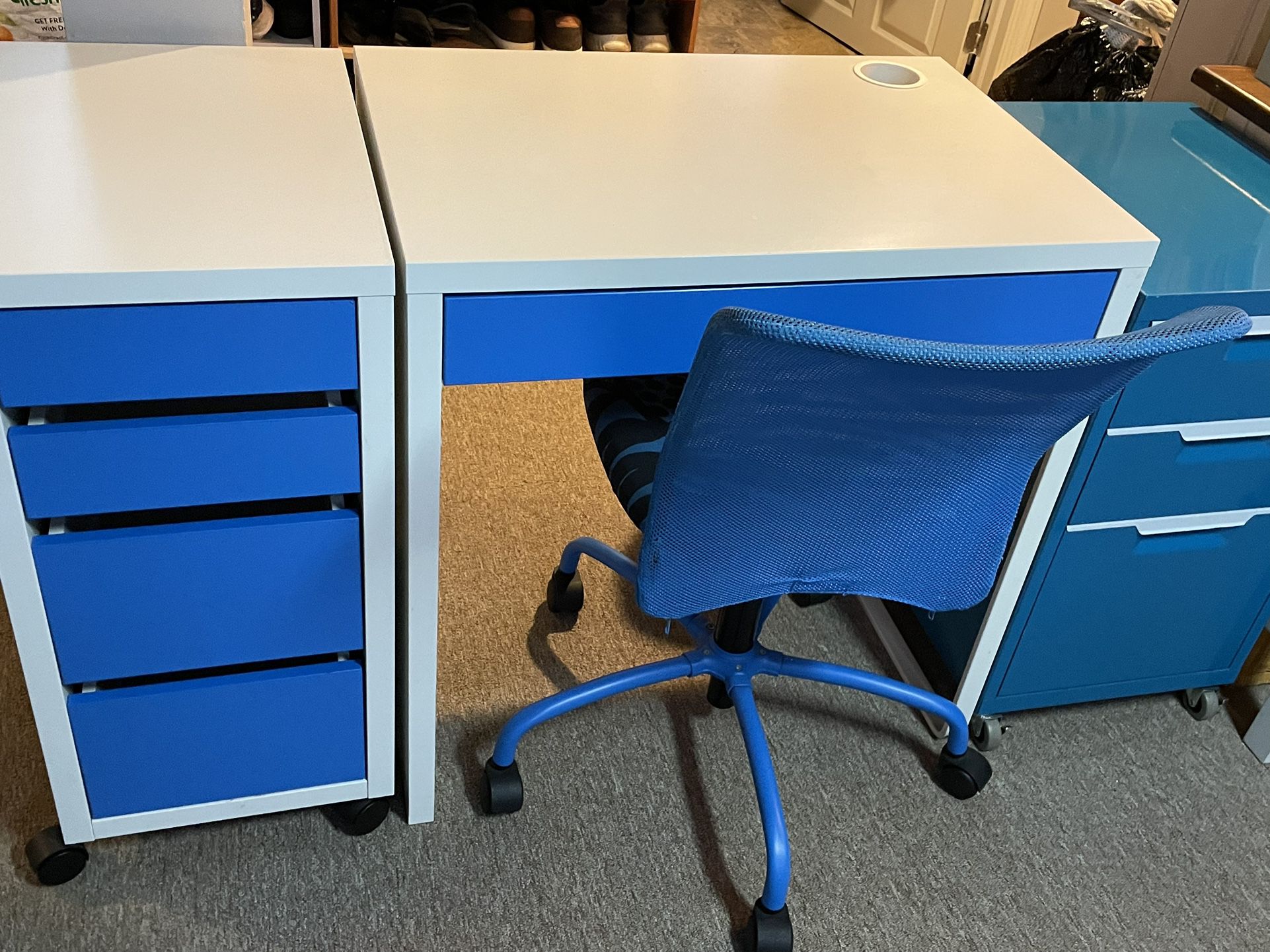 Desk With Drawer Cart And Swivel Chair From IKEA 