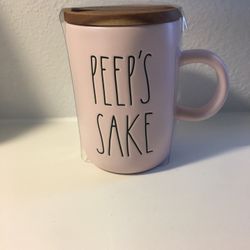 Rae Dunn Pink PEEP’S SAKE Mug with Lid