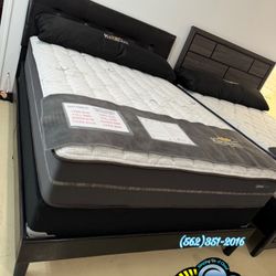 New Queen Black Leather Modern Bed Frame