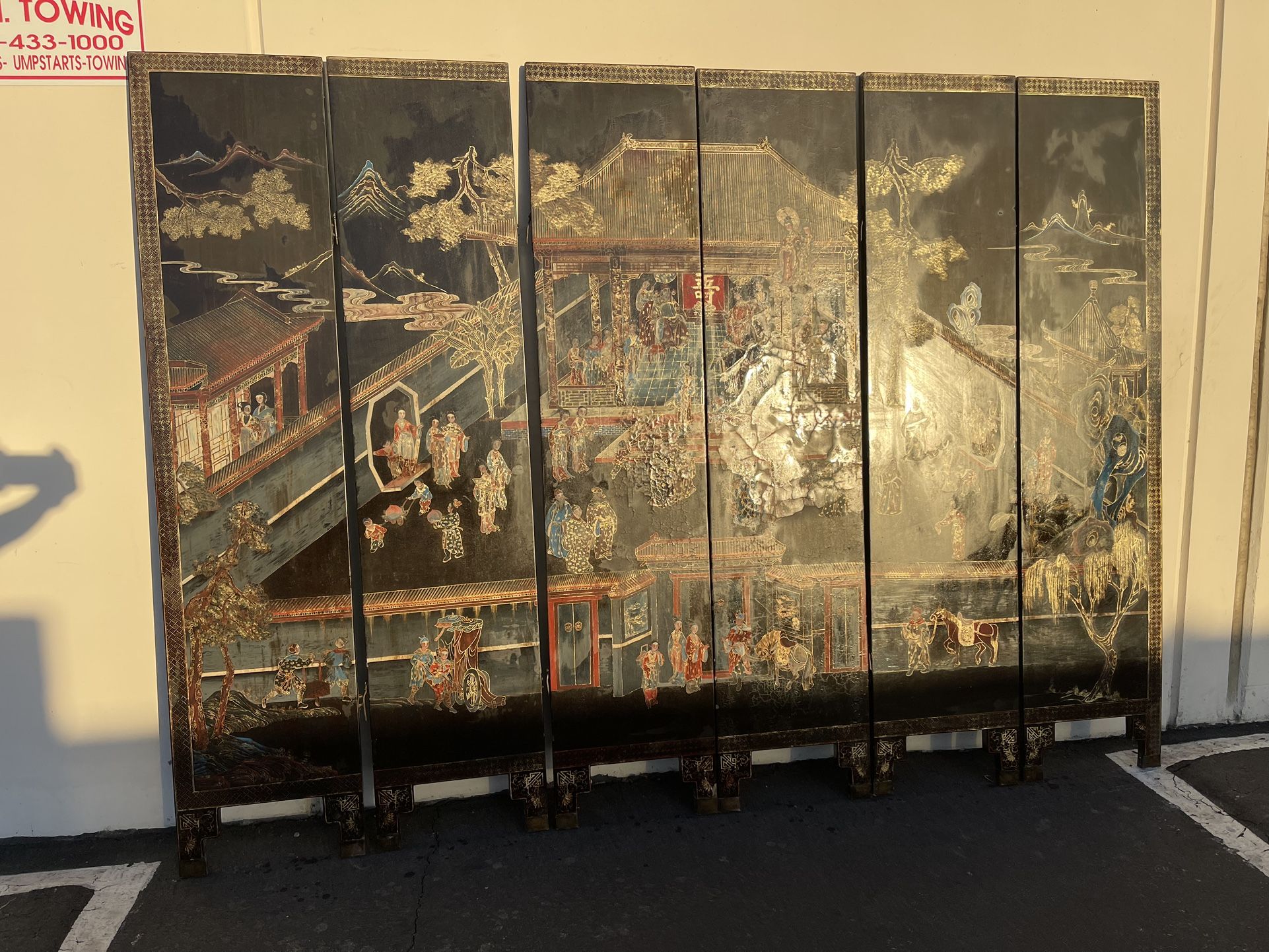 An Extremely Rare Colorful 19th Century Chinese Six Panel Hand Painted Two Sided Coromandel Lacquered Screens