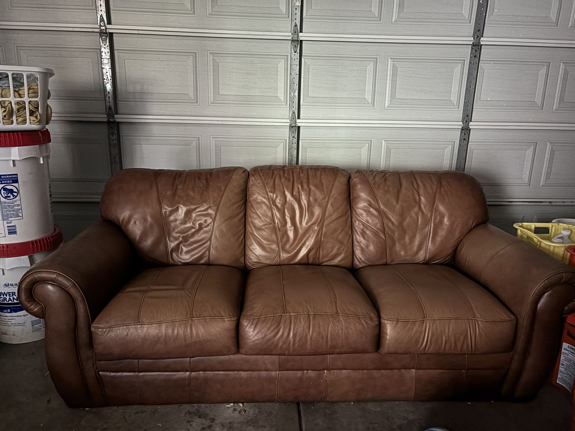 Brown Leather Couch Chair And Ottoman