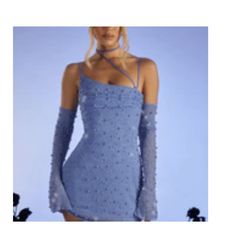 Oh Polly Blue Embellished Dress