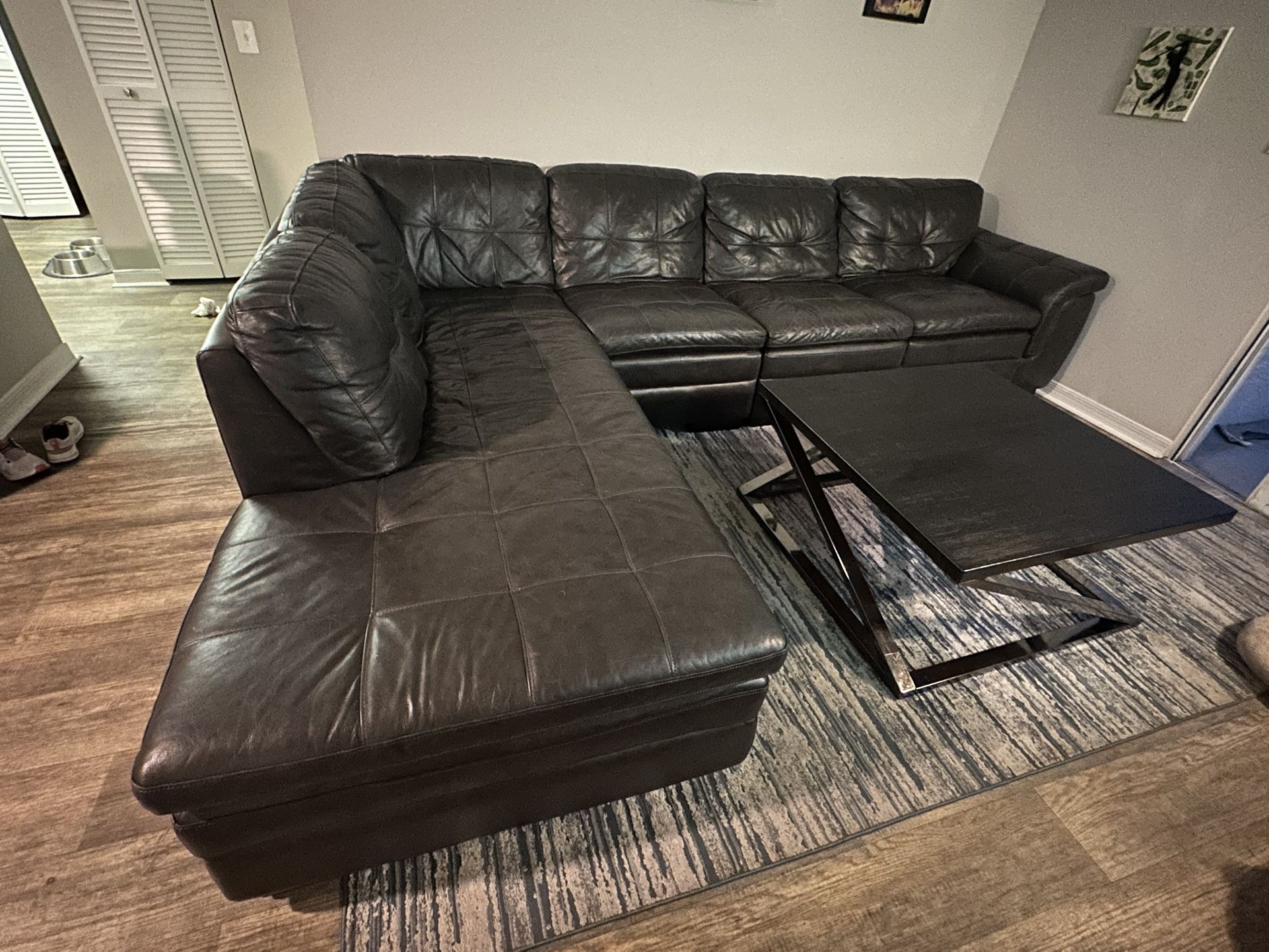 Leather Sectional Couch & Coffee Table