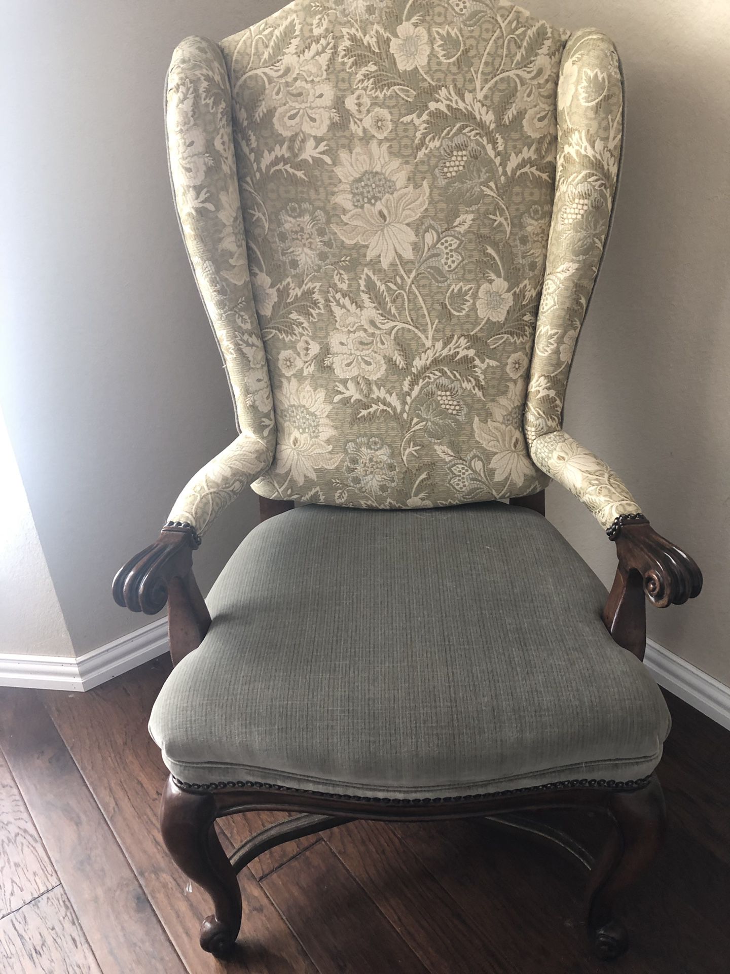 Oversized upholstered wing back chair