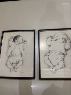 Vintage Framed Sleeping Baby Prints
