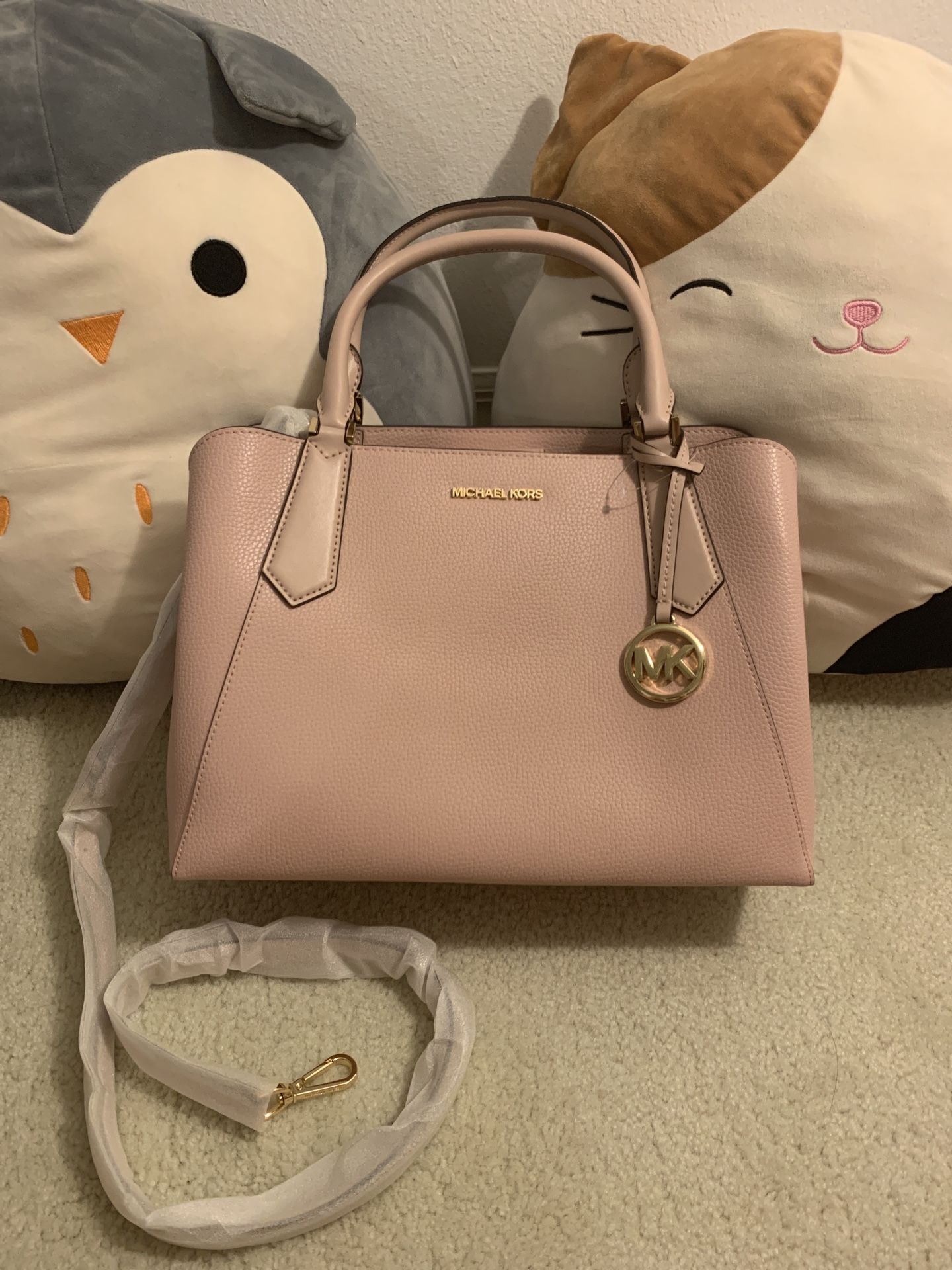 MICHAEL KORS KIMBERLY LARGE SATCHEL SHOULDER PEBBLED LEATHER BAG PINK BLOSSOM