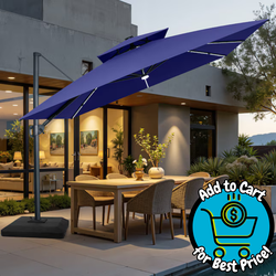 Crestlive Products 11-ft Aluminum Navy Slide-tilt Cantilever Patio Umbrella with Lights with Base