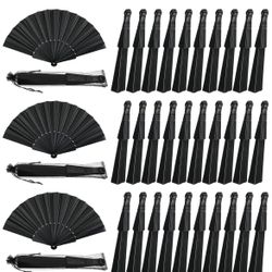 50 X Wedding Folding Hand Fans Bulk Silk Fabric Chinese Handheld Foldable Clack Fans with Plastic Ribs for Party, Wedding Gifts, Line Dancing, Home De