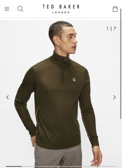 Ted baker Tooting Marino Wool Sweater Olive Green Zip 