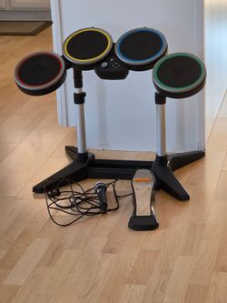Rock Band Drum Kit with Pedal and Microphone and 2 guitars