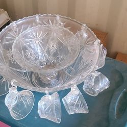 Mid Century Atomic Starburst Pattern Punchbowl Set From 1960's