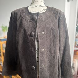 New With Tag Chico  Brown Suede Leather Quilted Blazer Jacket .New With tag