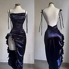 Dark Blue Prom Dress Slit