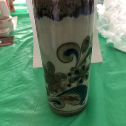 KEN EDWARDS Mexican TONALA POTTERY Stoneware- 8" Cylinder Vase