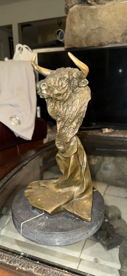Bronze Sculpture Trophy Old West Bull Head Bust Handcrafted Home Office